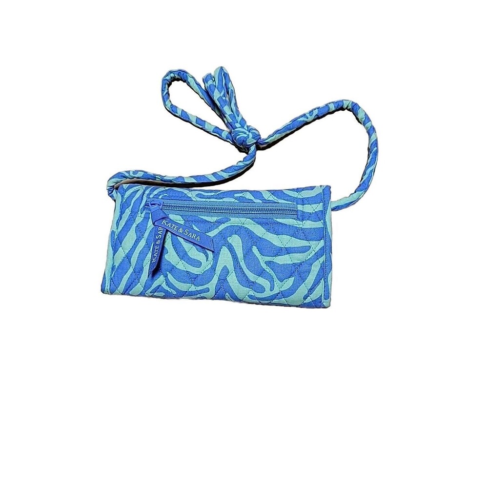 Kate & Sara‎ Clutch Wallet Purse Blue & Green Quilted Zebra Print